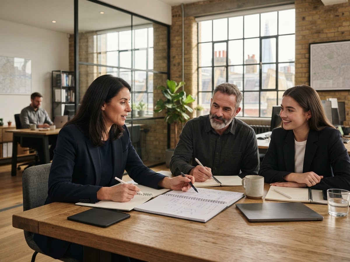 Shield Growth Route team examining structured data behind predictive AI decision support